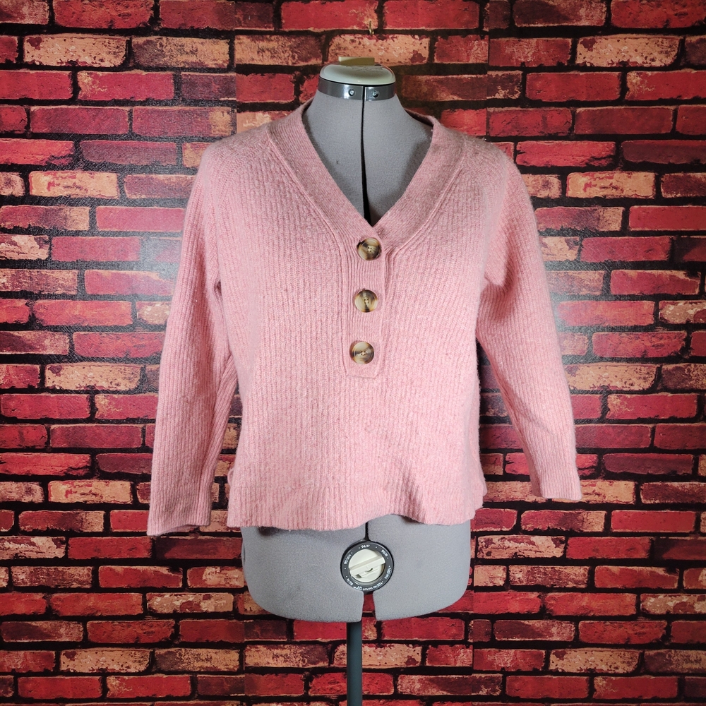 Madewell Blush V-Neck Sweater with Button Detail